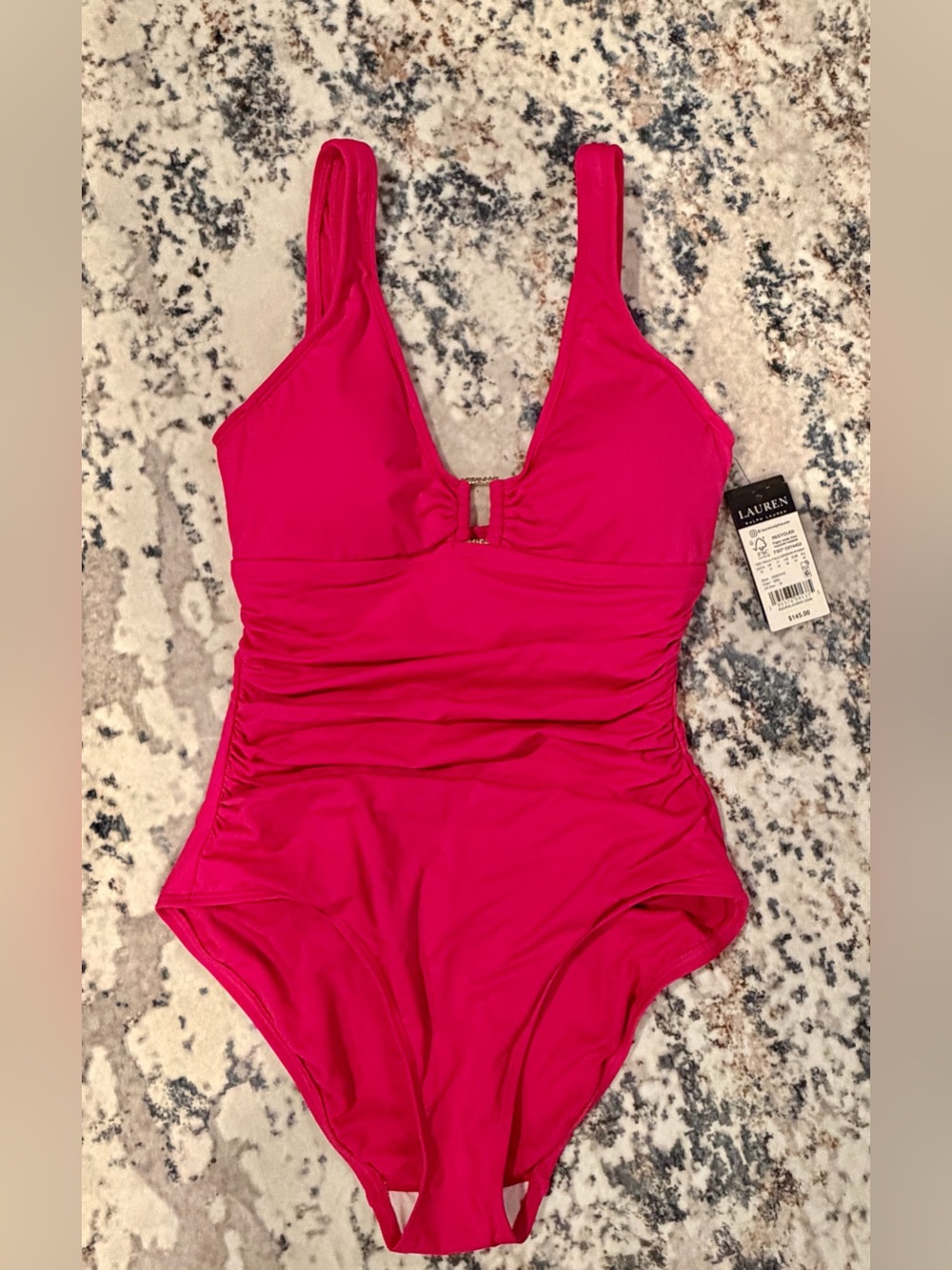 Lauren Ralph Lauren Pink Ruched One Piece Swimsuit NWT 10